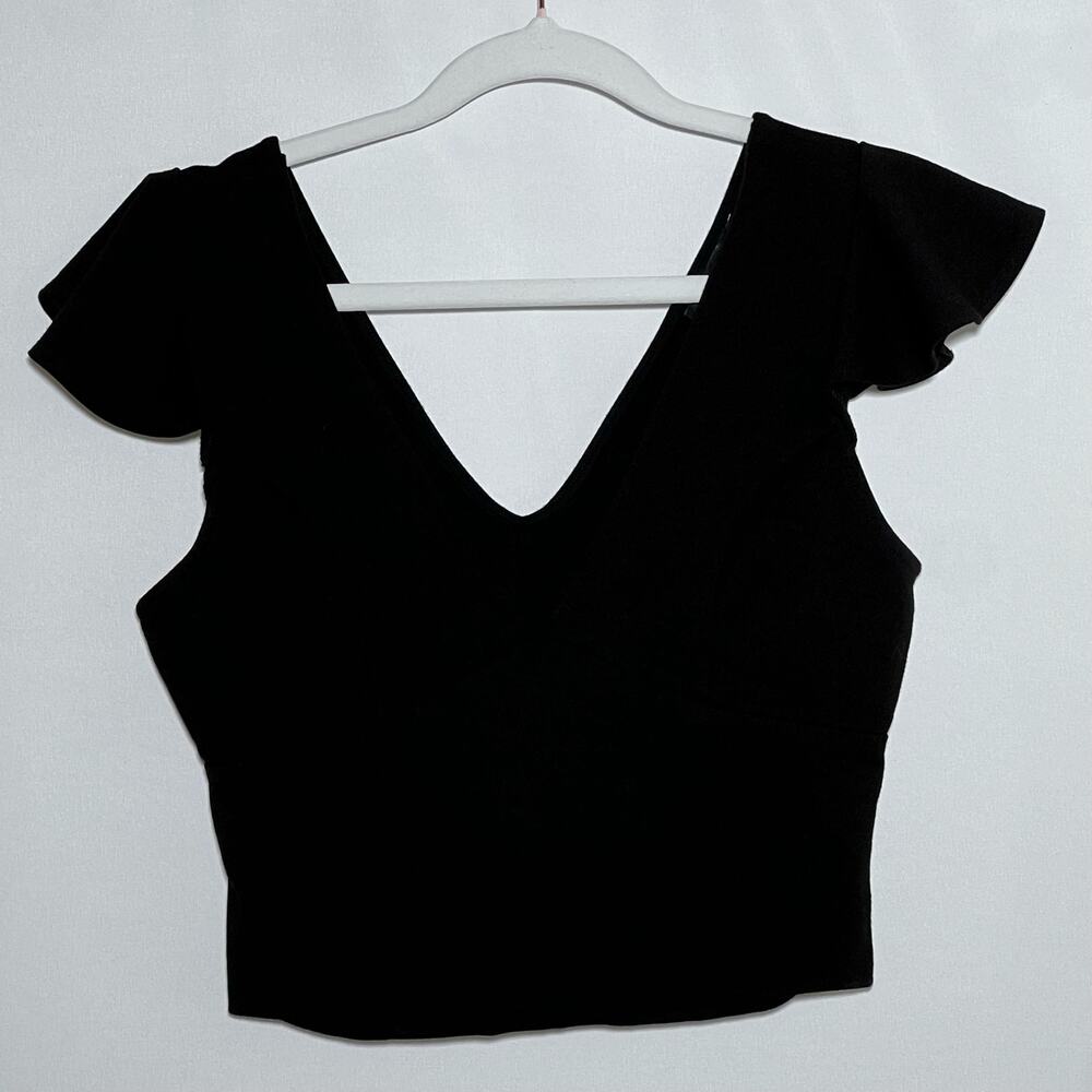Lulus Linzee Ruffle Stetch Fitted Crop Top Black Womens Size Small - Picture 5 of 13